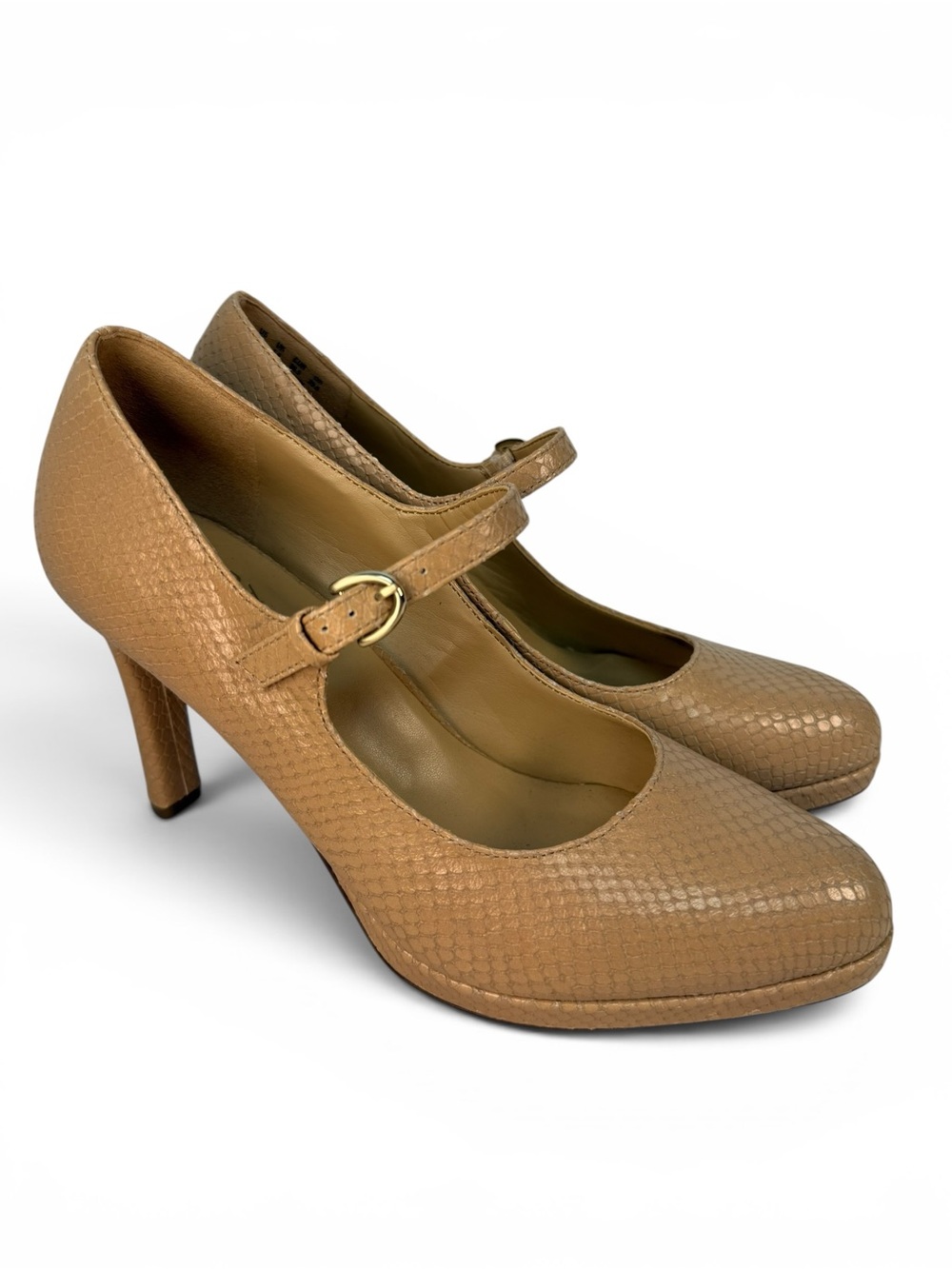 Naturalizer Tan Snake Embossed Leather Mary Jane Heels Pumps Size 8.5
